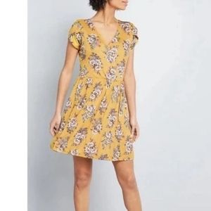 Modcloth Mini Wrap Lined Petal Sleeve Floral Pocket Colorful Dress Womens Medium